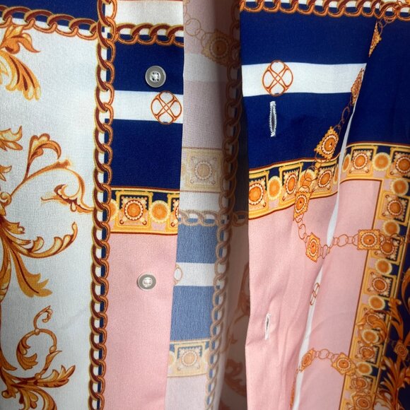 BoohooMAN Mens Large Gold Chain Pattern Button Up Short Sleeve NWT - Picture 6 of 9